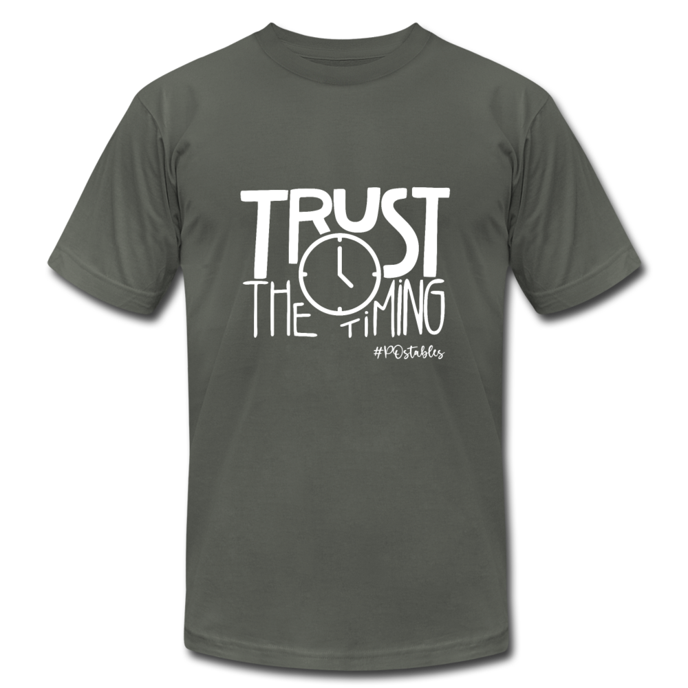 Trust The Timing Unisex Jersey T-Shirt by Bella + Canvas - asphalt