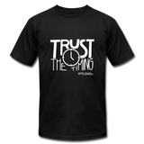 Trust The Timing Unisex Jersey T-Shirt by Bella + Canvas - black