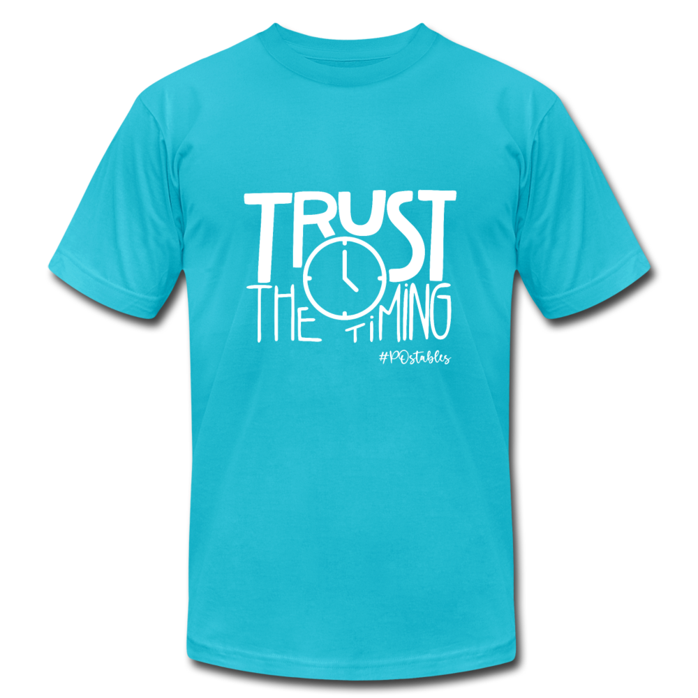Trust The Timing Unisex Jersey T-Shirt by Bella + Canvas - turquoise