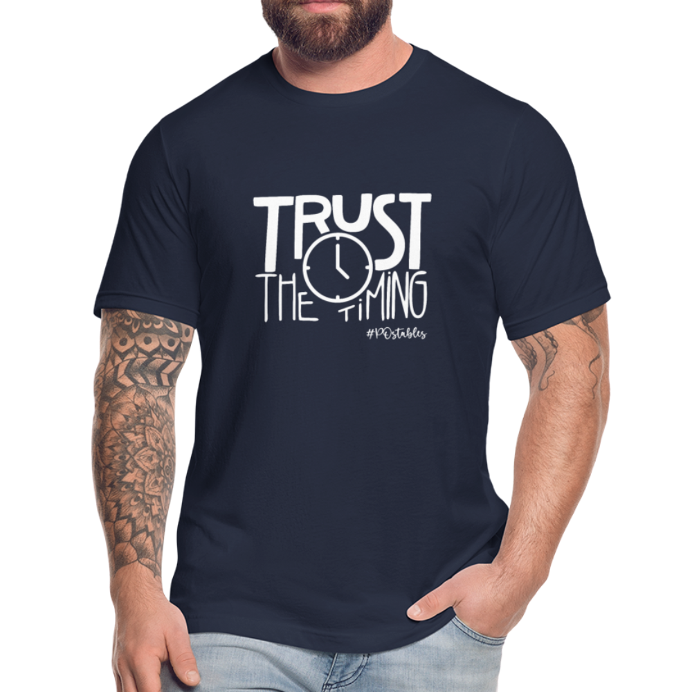 Trust The Timing Unisex Jersey T-Shirt by Bella + Canvas - navy