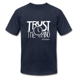 Trust The Timing Unisex Jersey T-Shirt by Bella + Canvas - navy