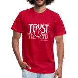 Trust The Timing Unisex Jersey T-Shirt by Bella + Canvas - red