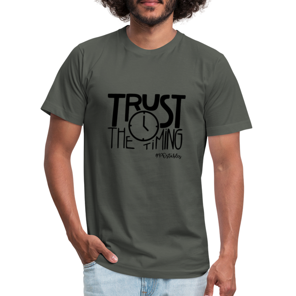 Trust The Timing B Unisex Jersey T-Shirt by Bella + Canvas - asphalt