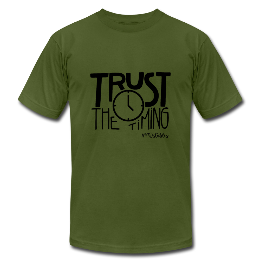 Trust The Timing B Unisex Jersey T-Shirt by Bella + Canvas - olive