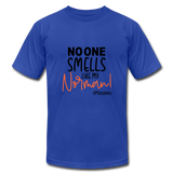 No One Smells Like my Norman B Unisex Jersey T-Shirt by Bella + Canvas - royal blue