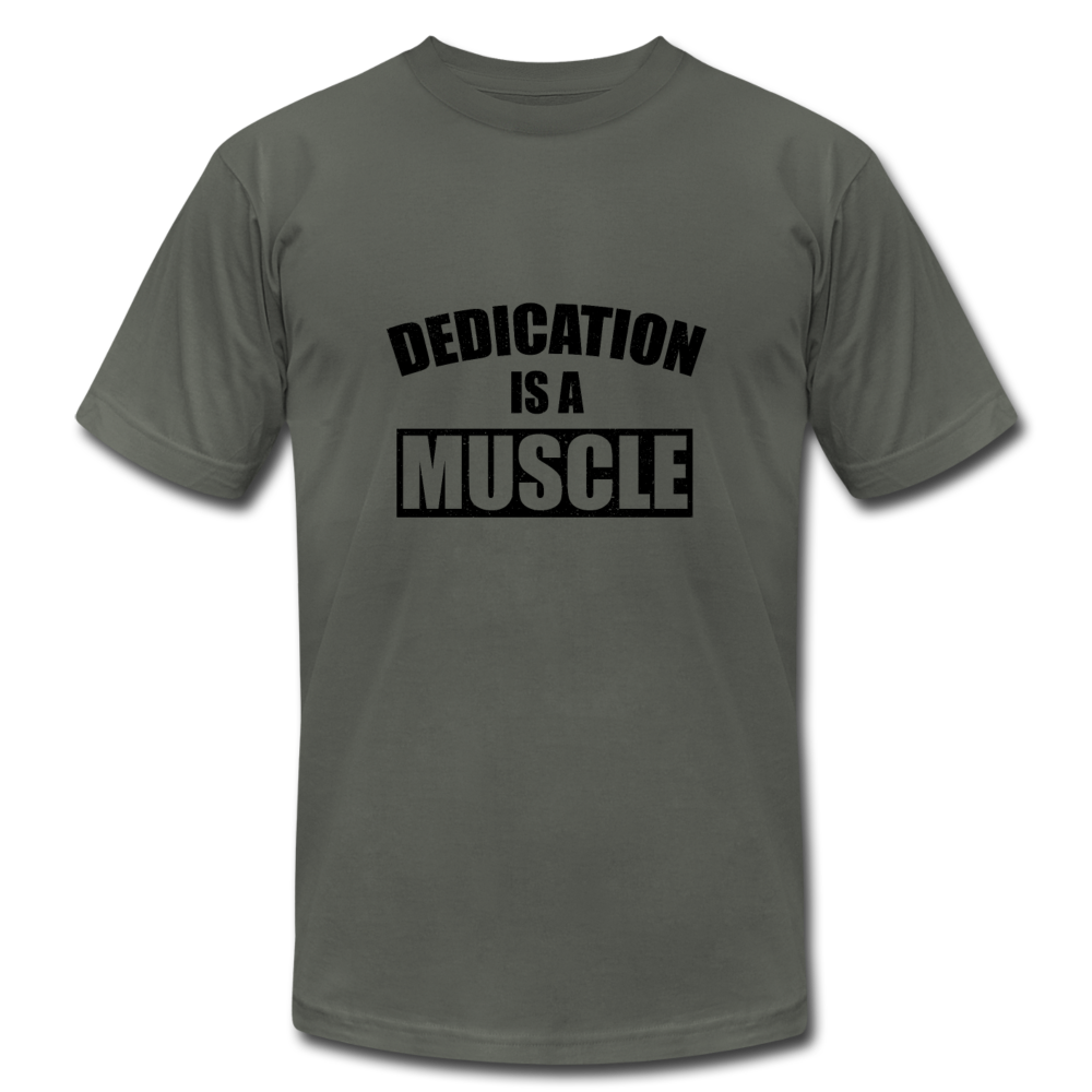 Dedication is a Muscle B Unisex Jersey T-Shirt by Bella + Canvas - asphalt