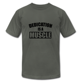 Dedication is a Muscle B Unisex Jersey T-Shirt by Bella + Canvas - asphalt