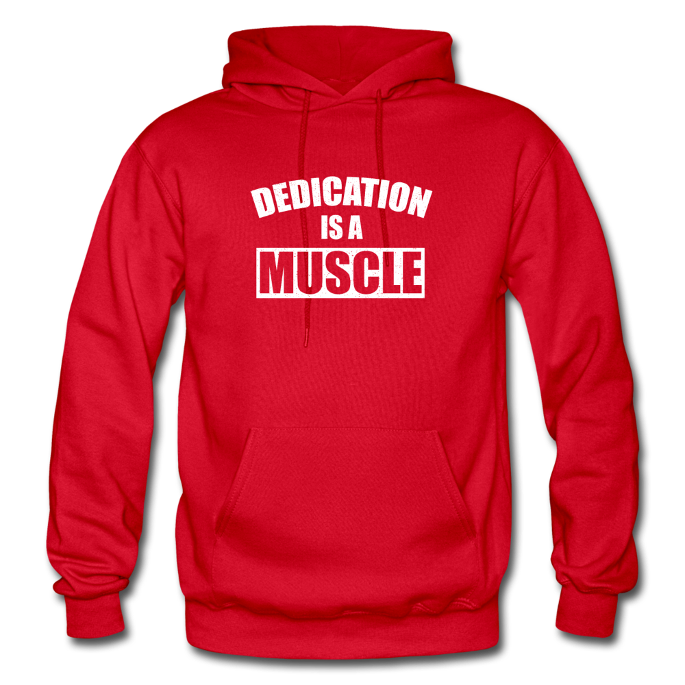 Dedication is a Muscle W Gildan Heavy Blend Adult Hoodie - red