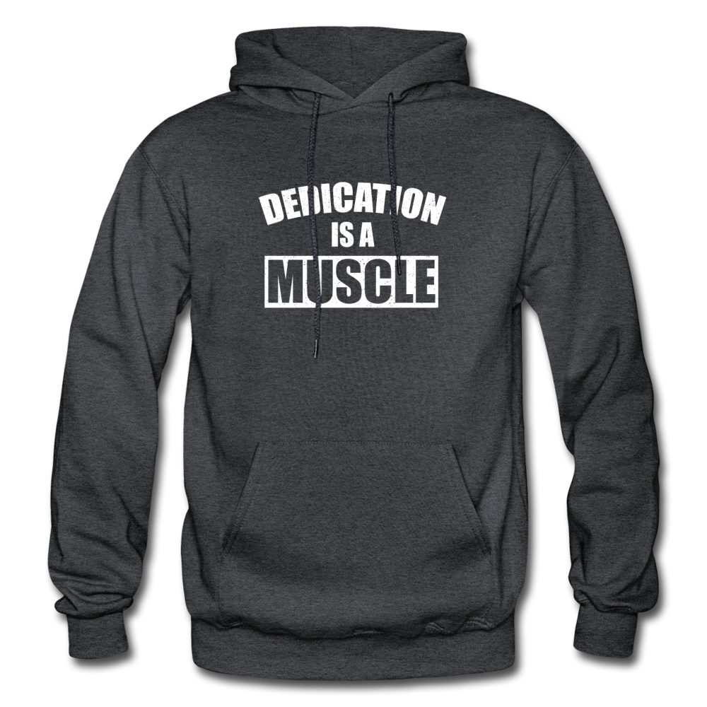 Dedication is a Muscle W Gildan Heavy Blend Adult Hoodie - charcoal grey