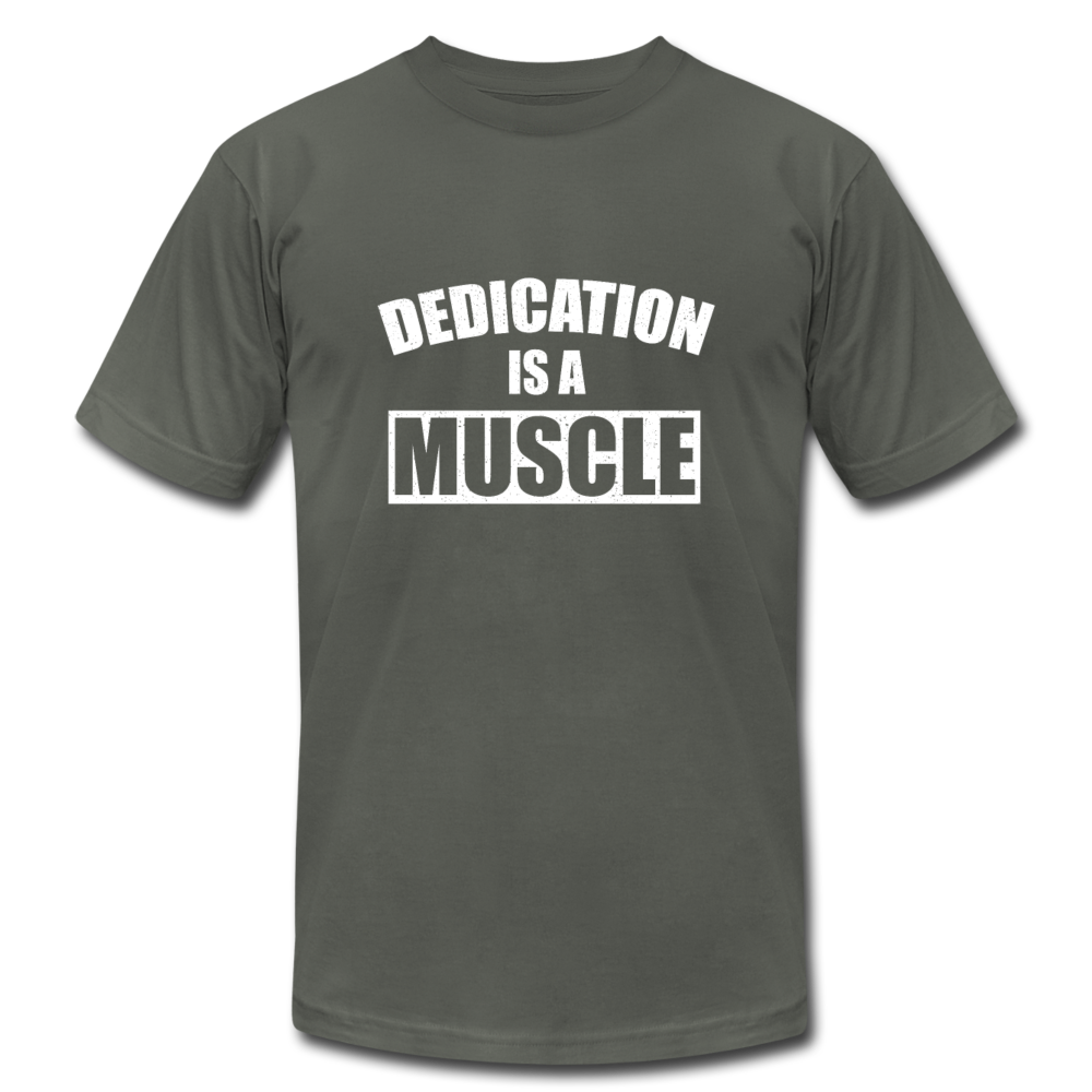 Dedication is a Muscle W Unisex Jersey T-Shirt by Bella + Canvas - asphalt
