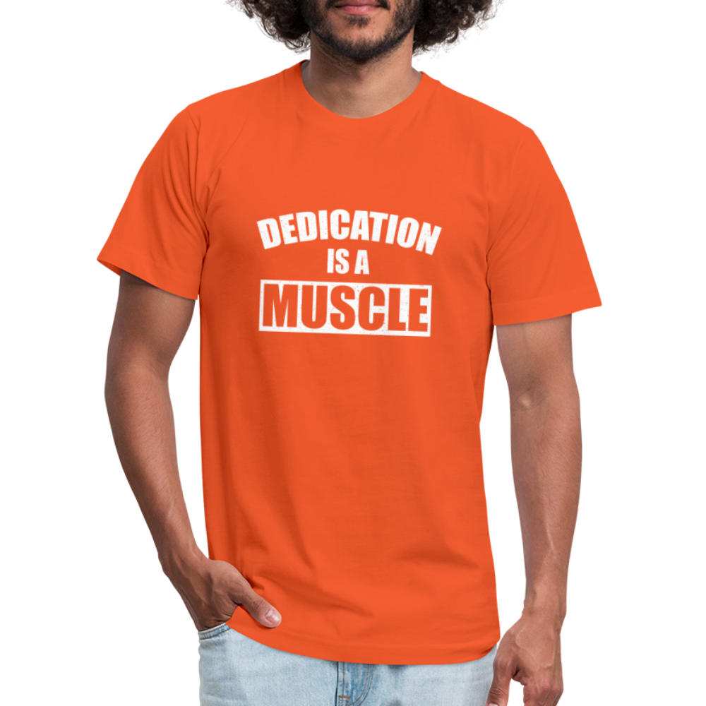 Dedication is a Muscle W Unisex Jersey T-Shirt by Bella + Canvas - orange