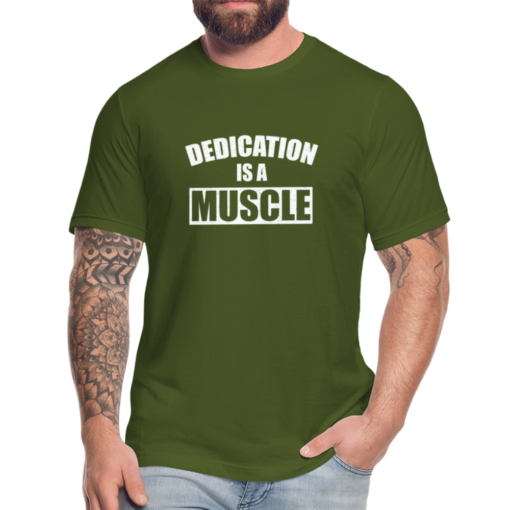 Dedication is a Muscle W Unisex Jersey T-Shirt by Bella + Canvas - olive