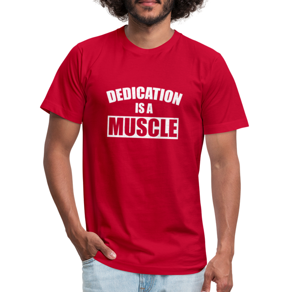 Dedication is a Muscle W Unisex Jersey T-Shirt by Bella + Canvas - red