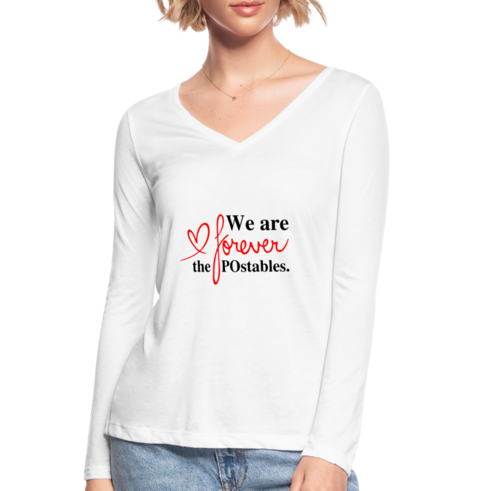 We are forever the POstables B Women’s Long Sleeve  V-Neck Flowy Tee - white