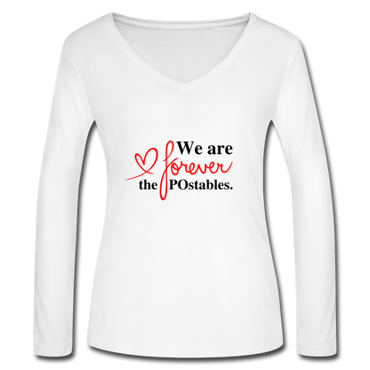 We are forever the POstables B Women’s Long Sleeve  V-Neck Flowy Tee - white