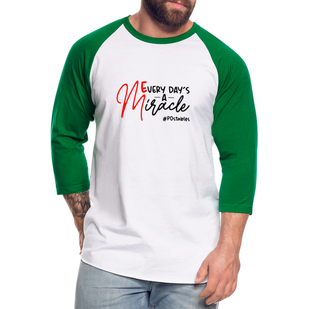 Every Day's A Miracle  B Baseball T-Shirt - white/kelly green
