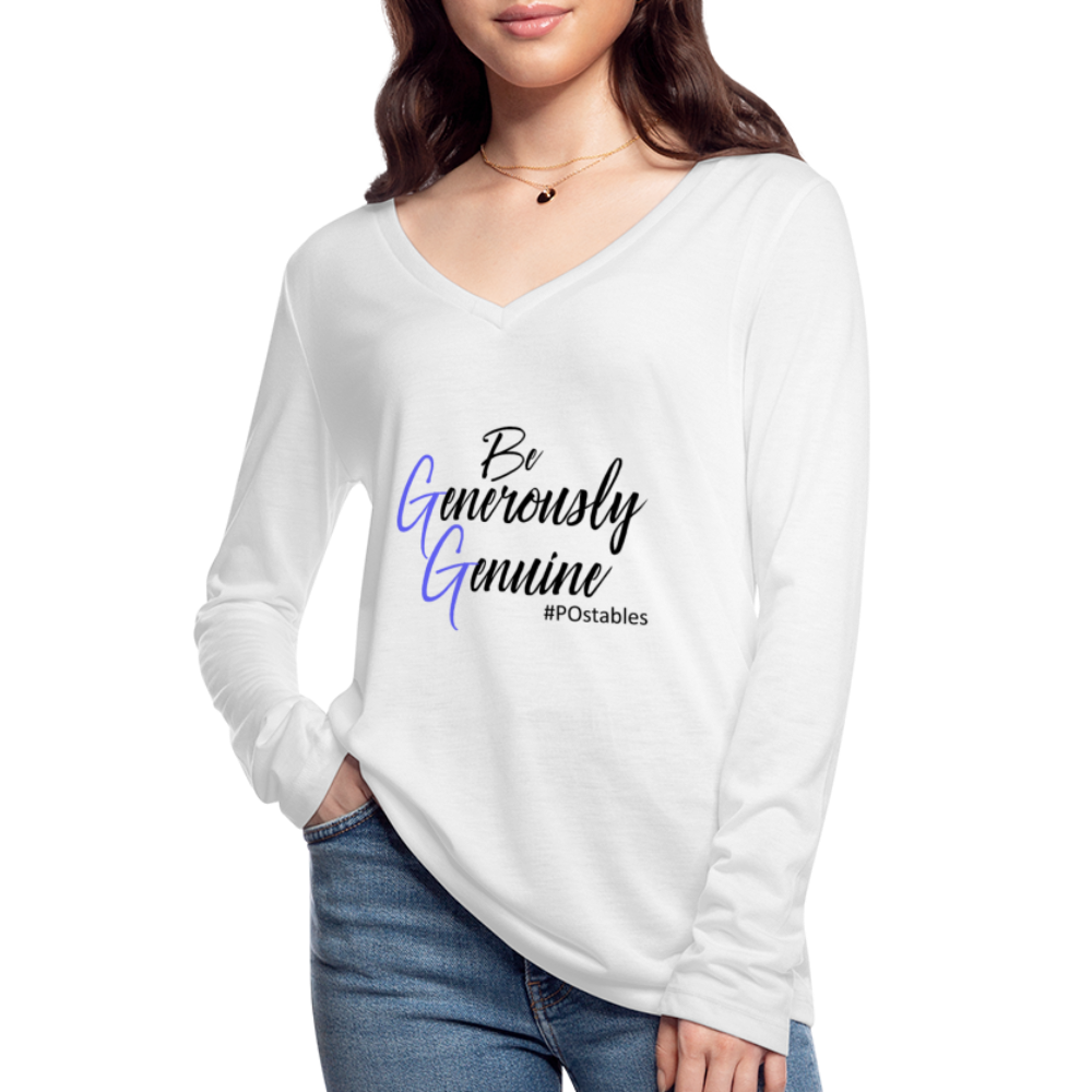 Be Generously Genuine B Women’s Long Sleeve  V-Neck Flowy Tee - white