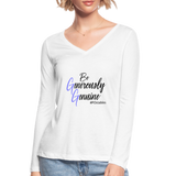 Be Generously Genuine B Women’s Long Sleeve  V-Neck Flowy Tee - white