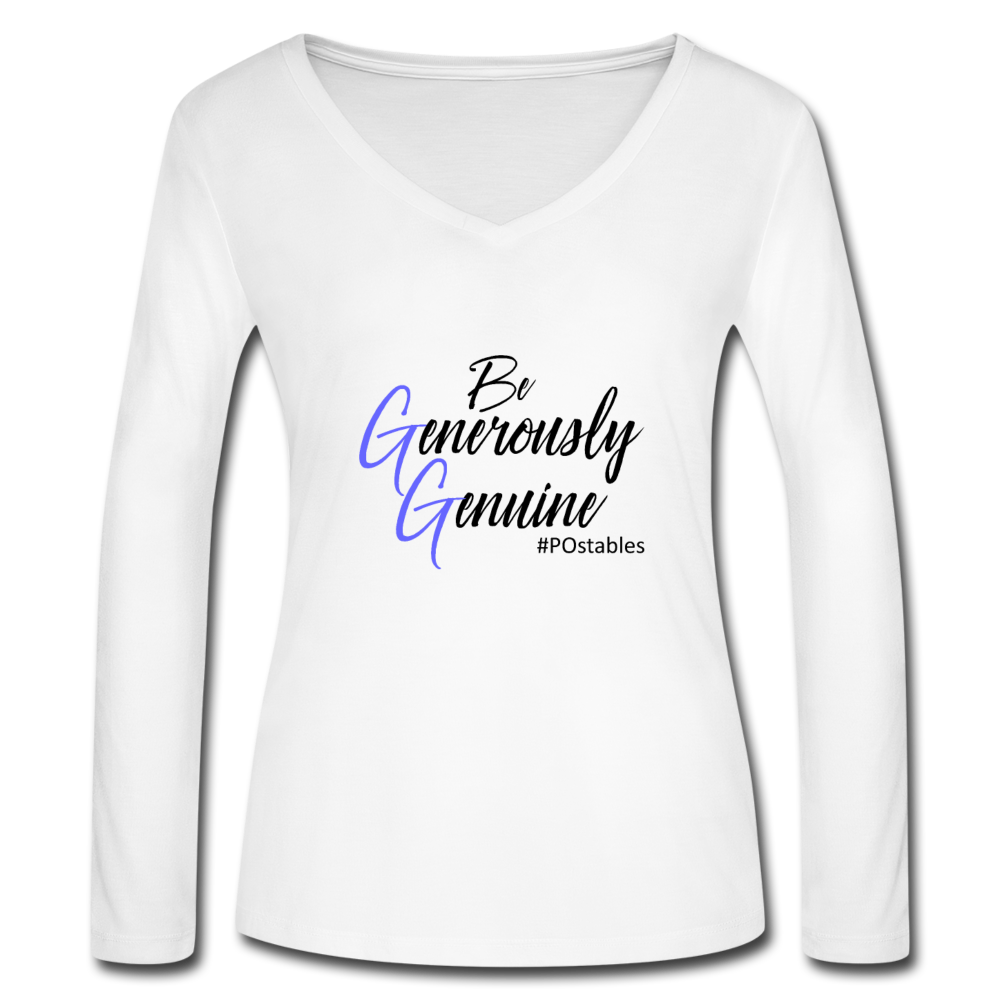 Be Generously Genuine B Women’s Long Sleeve  V-Neck Flowy Tee - white