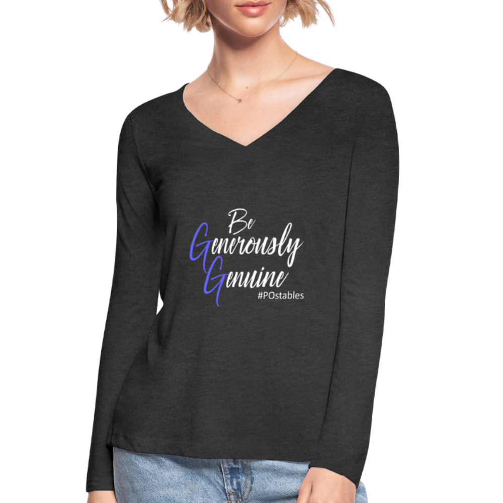 Be Generously Genuine W Women’s Long Sleeve  V-Neck Flowy Tee - deep heather