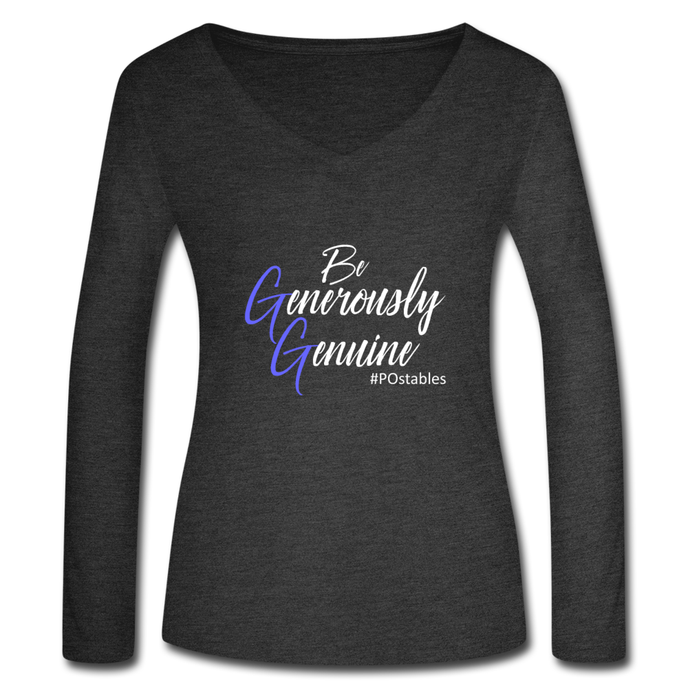 Be Generously Genuine W Women’s Long Sleeve  V-Neck Flowy Tee - deep heather