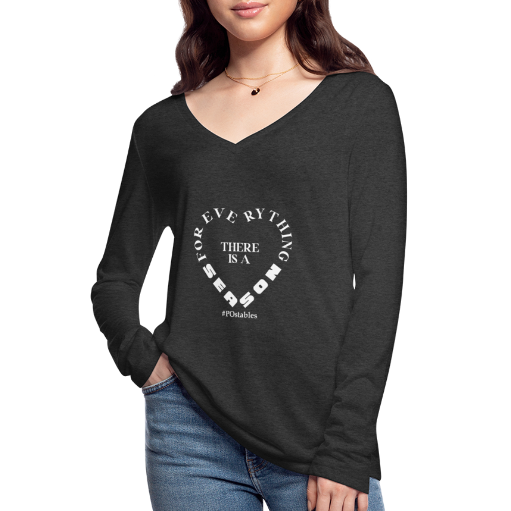 For Everything There is a Season W Women’s Long Sleeve  V-Neck Flowy Tee - deep heather