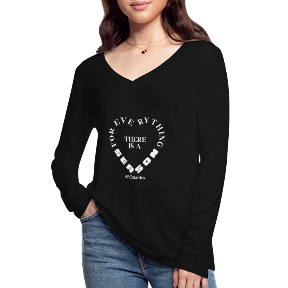 For Everything There is a Season W Women’s Long Sleeve  V-Neck Flowy Tee - black