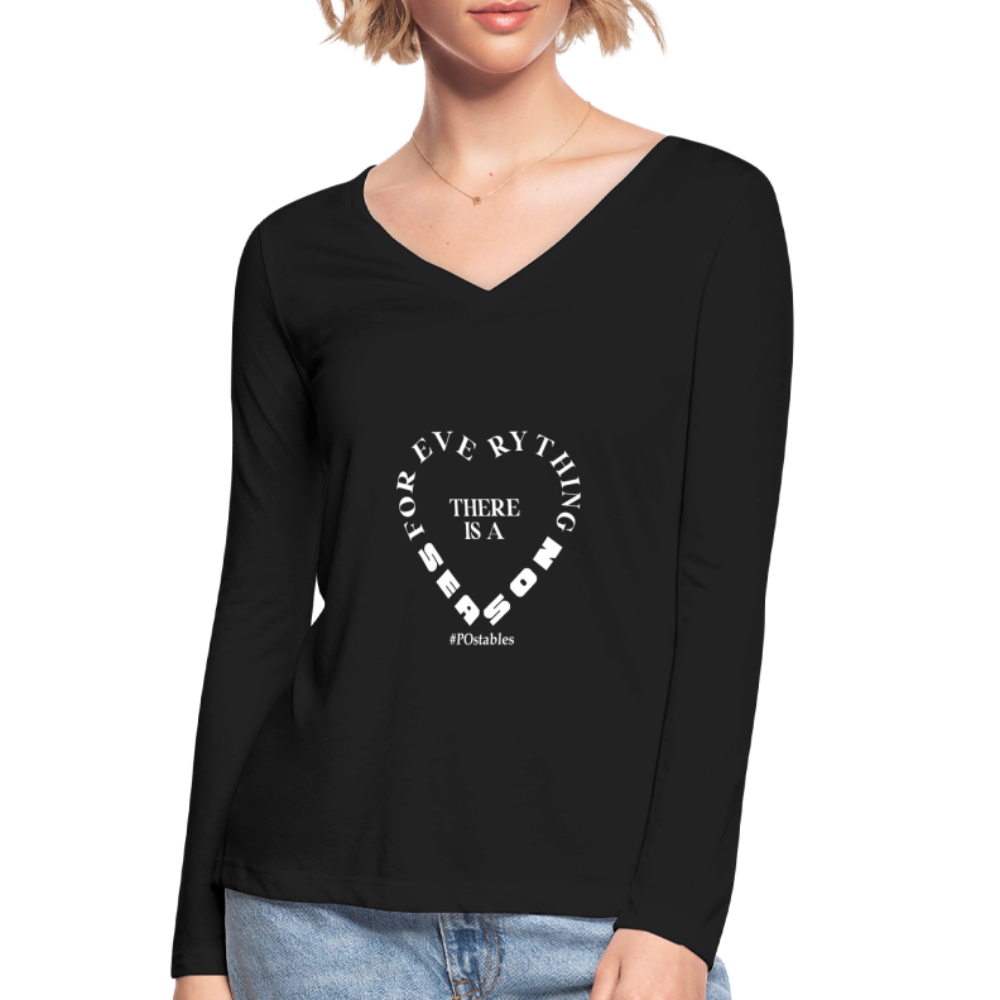 For Everything There is a Season W Women’s Long Sleeve  V-Neck Flowy Tee - black