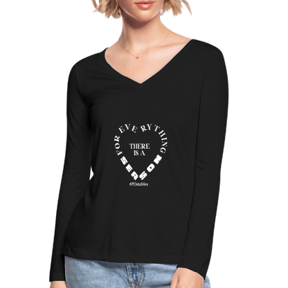 For Everything There is a Season W Women’s Long Sleeve  V-Neck Flowy Tee - black