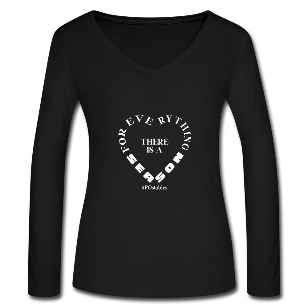 For Everything There is a Season W Women’s Long Sleeve  V-Neck Flowy Tee - black