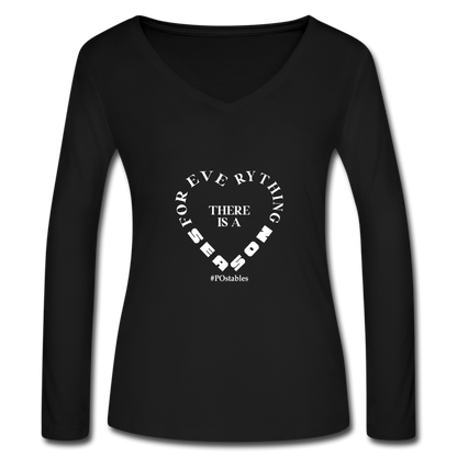 For Everything There is a Season W Women’s Long Sleeve  V-Neck Flowy Tee - black