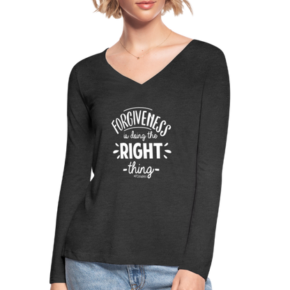 Forgiveness Is Doing The Right Thing W Women’s Long Sleeve  V-Neck Flowy Tee - deep heather