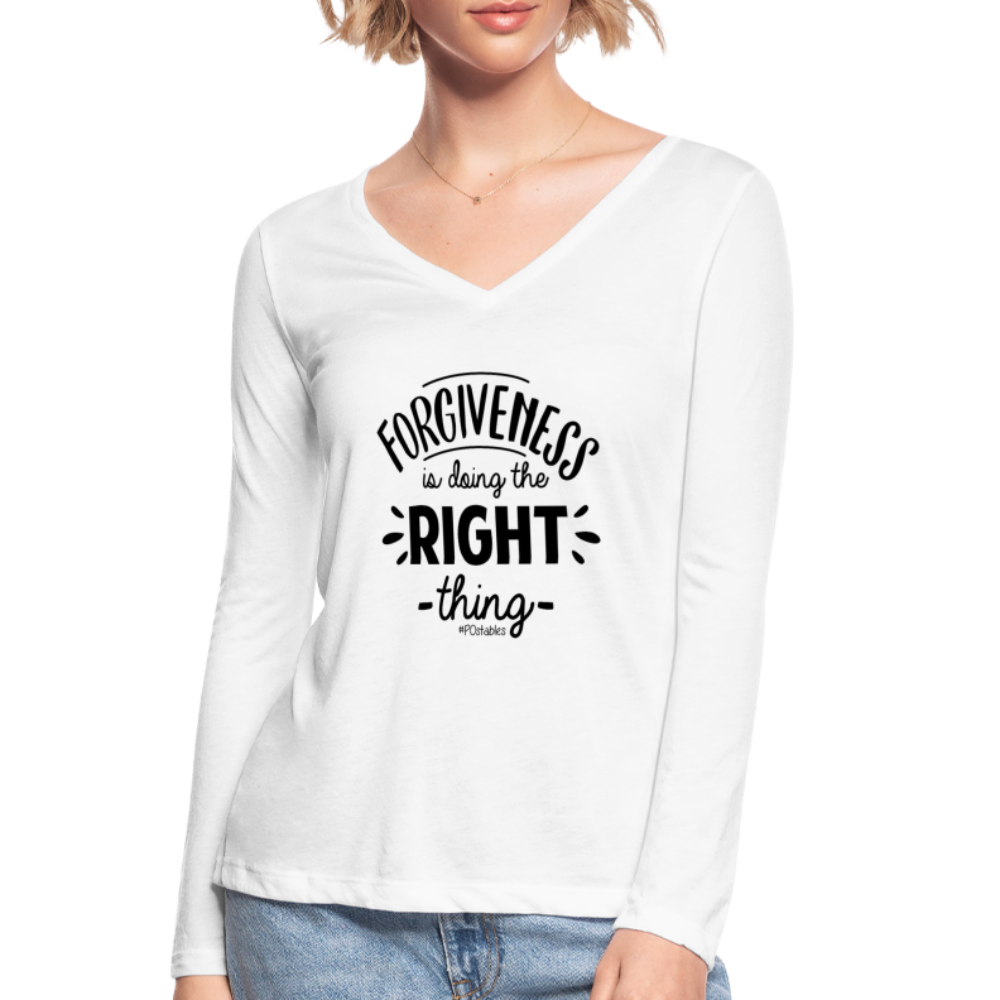 Forgiveness Is Doing The Right Thing B Women’s Long Sleeve  V-Neck Flowy Tee - white