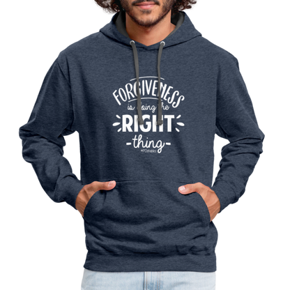 Forgiveness Is Doing The Right Thing W Contrast Hoodie - indigo heather/asphalt