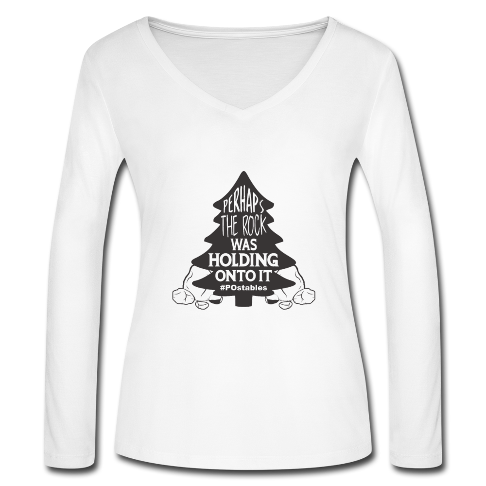 Perhaps The Rock Was Holding Onto It B Women’s Long Sleeve  V-Neck Flowy Tee - white