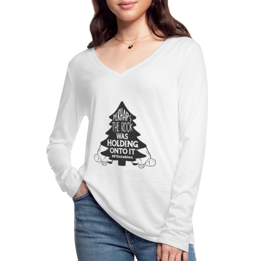 Perhaps The Rock Was Holding Onto It B Women’s Long Sleeve  V-Neck Flowy Tee - white