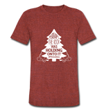Perhaps The Rock Was Holding Onto It W Unisex Tri-Blend T-Shirt - heather cranberry