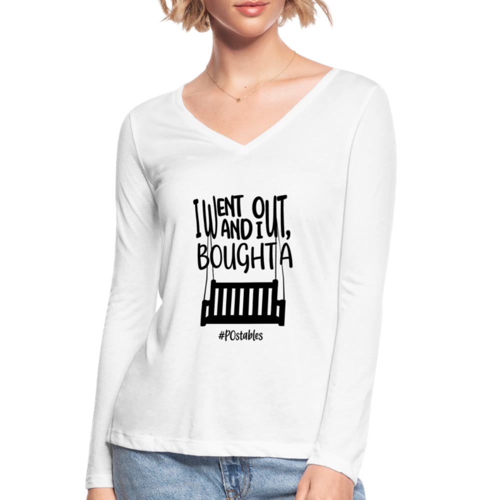 I Bought A Porch Swing B Women’s Long Sleeve  V-Neck Flowy Tee - white