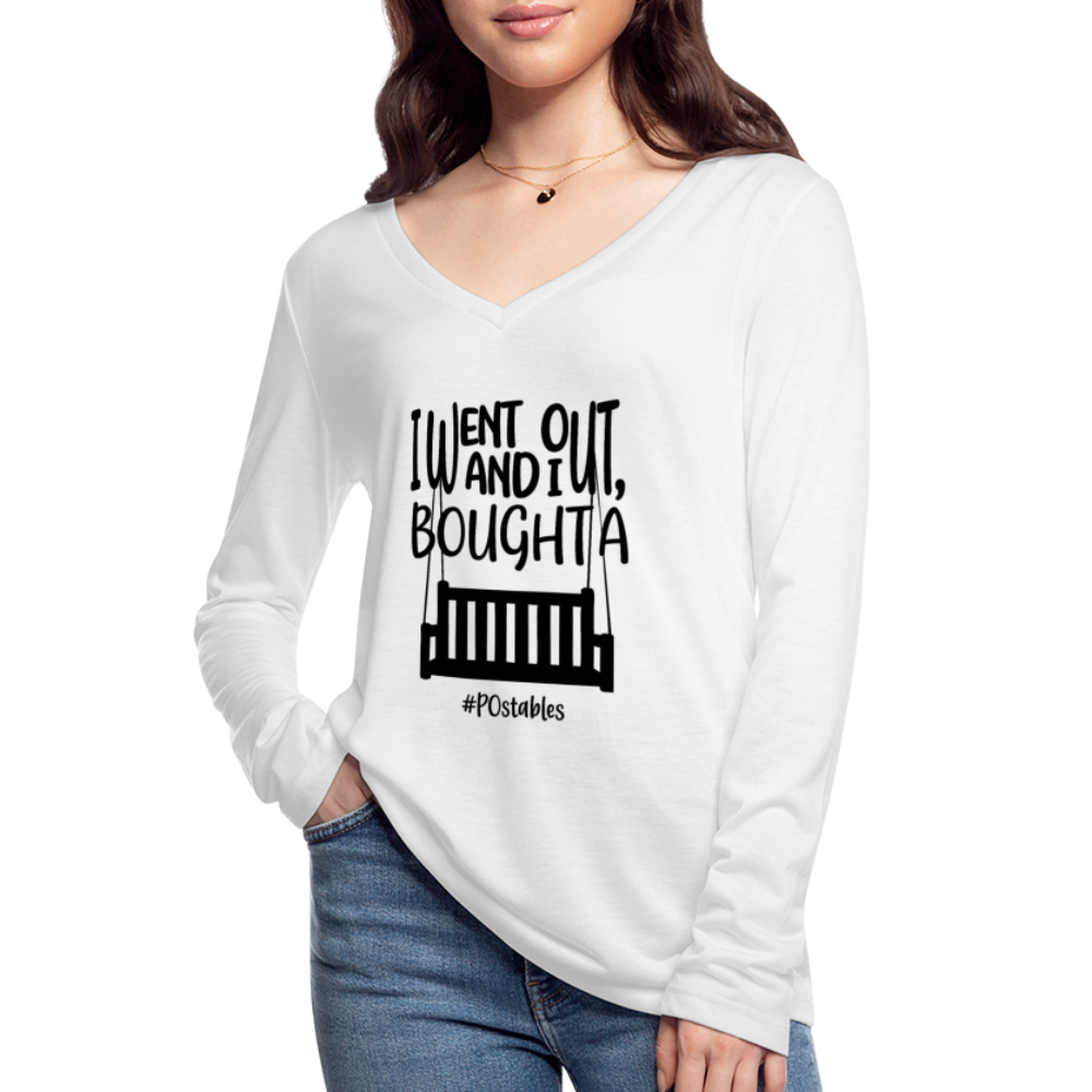 I Bought A Porch Swing B Women’s Long Sleeve  V-Neck Flowy Tee - white