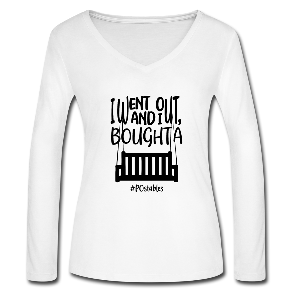 I Bought A Porch Swing B Women’s Long Sleeve  V-Neck Flowy Tee - white