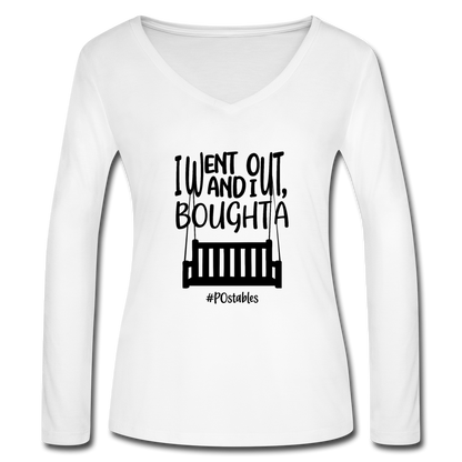 I Bought A Porch Swing B Women’s Long Sleeve  V-Neck Flowy Tee - white