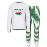 I Don't Pray To Change God I Pray To Change Me B Unisex Pajama Set - white/green stripe