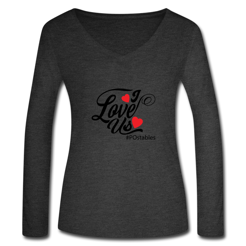 I Love Us B Women’s Long Sleeve  V-Neck Flowy Tee - deep heather