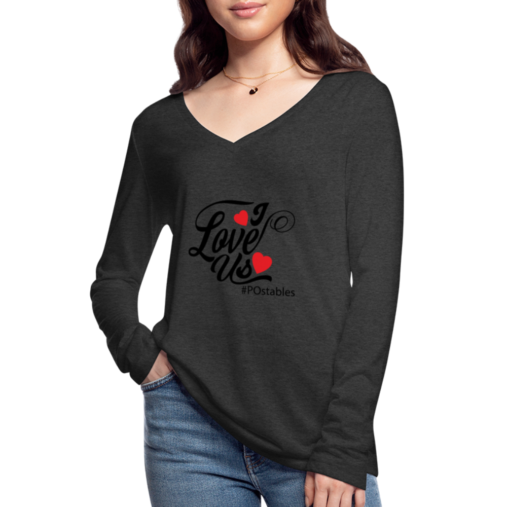 I Love Us B Women’s Long Sleeve  V-Neck Flowy Tee - deep heather