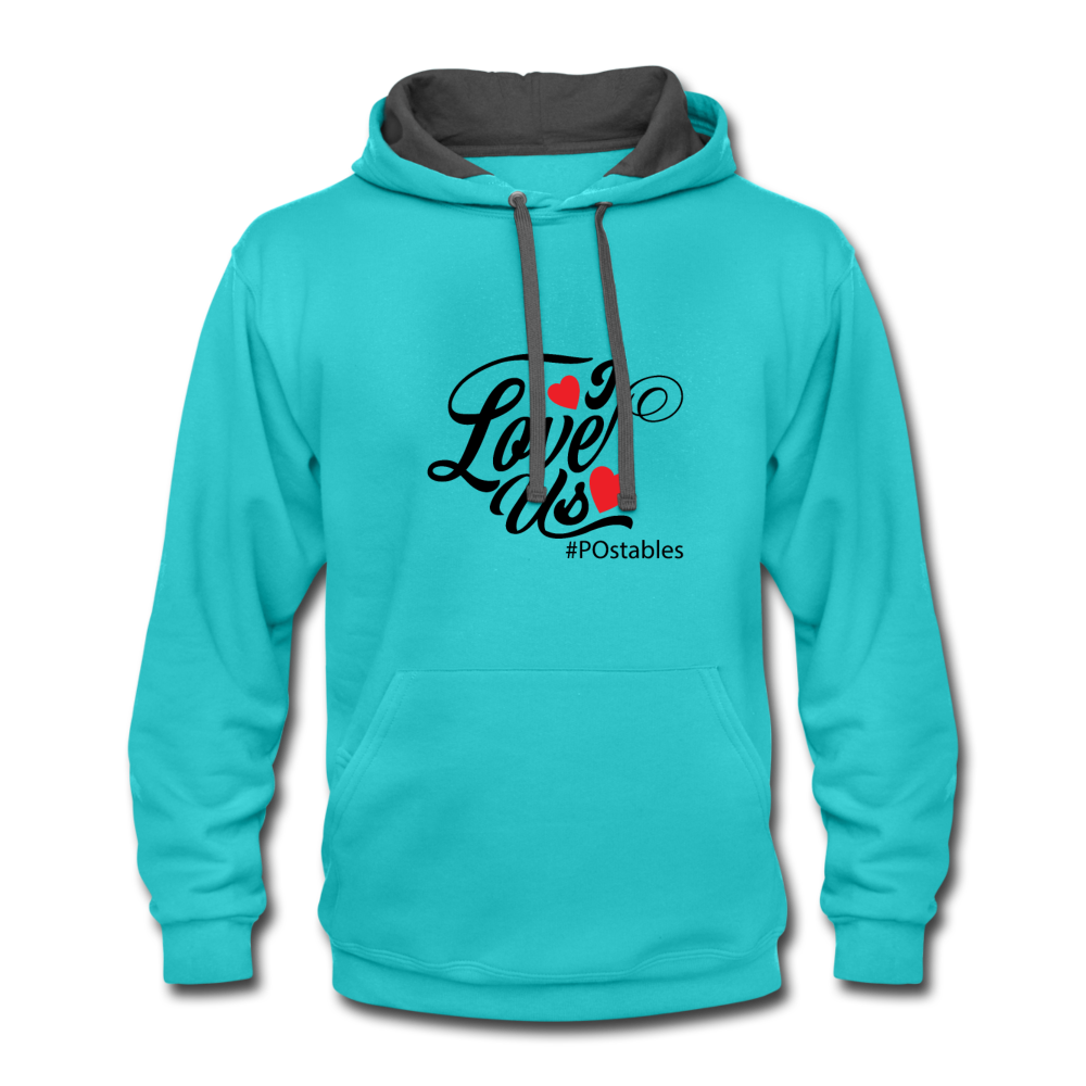 I Love Us B Contrast Hoodie - scuba blue/asphalt