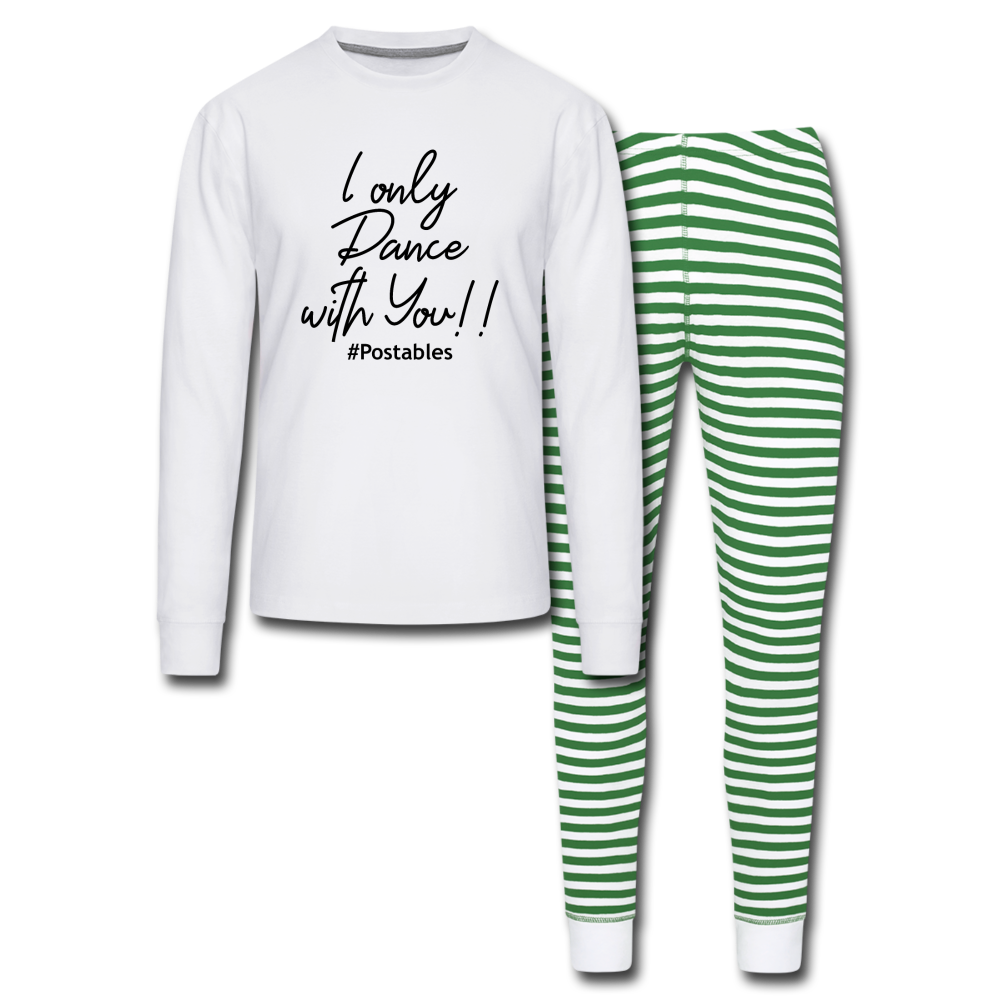 I Only Dance With You B Unisex Pajama Set - white/green stripe