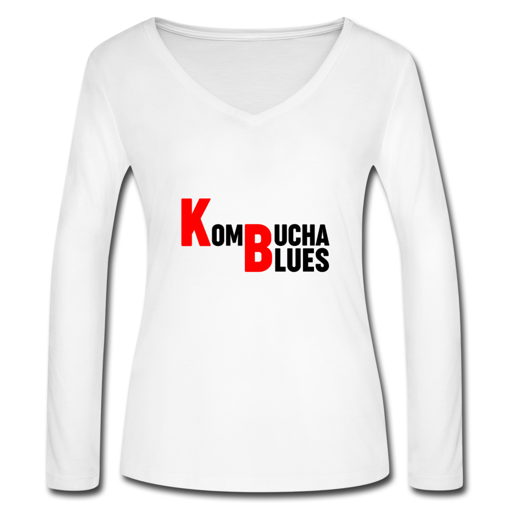 Kombucha Blues Women’s Long Sleeve  V-Neck Flowy Tee - white