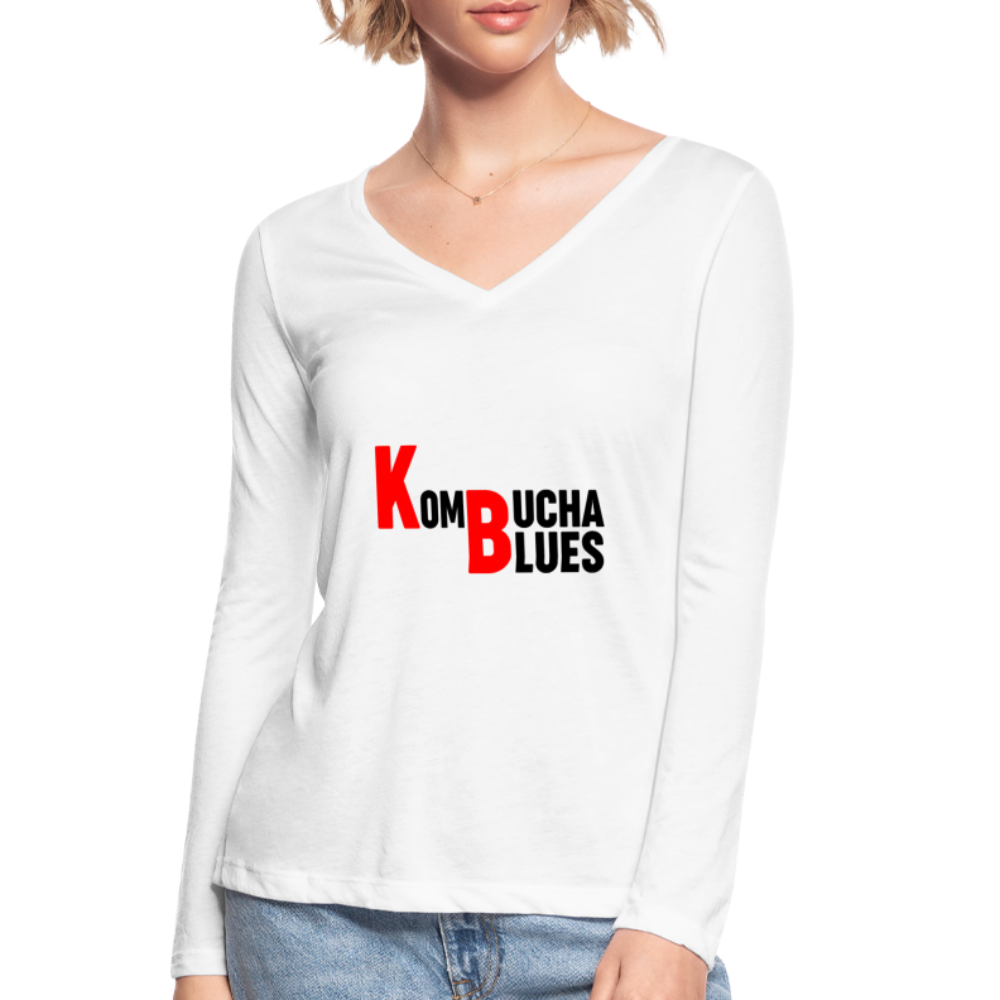 Kombucha Blues Women’s Long Sleeve  V-Neck Flowy Tee - white