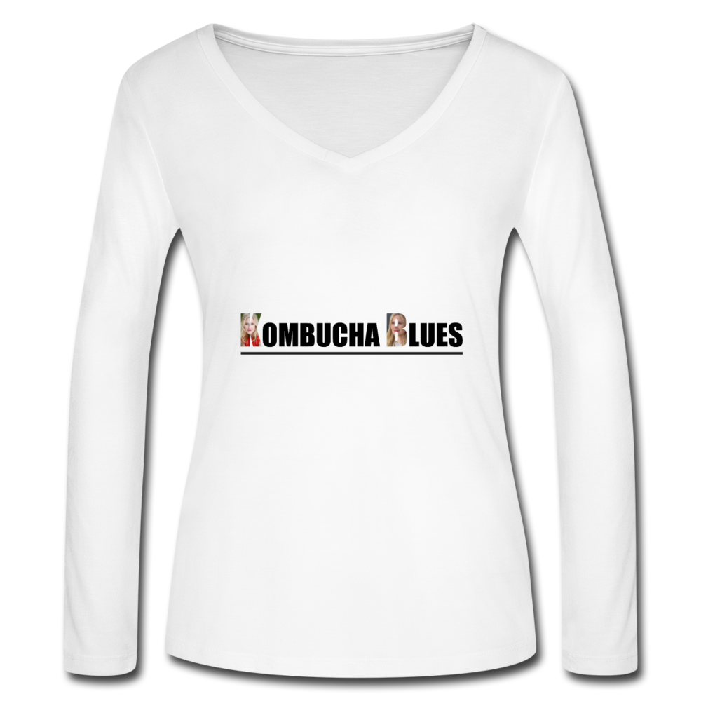 Kombucha Blues for Kristin Booth Women’s Long Sleeve  V-Neck Flowy Tee - white