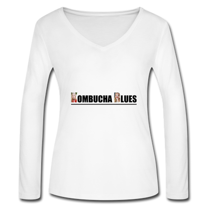 Kombucha Blues for Kristin Booth Women’s Long Sleeve  V-Neck Flowy Tee - white